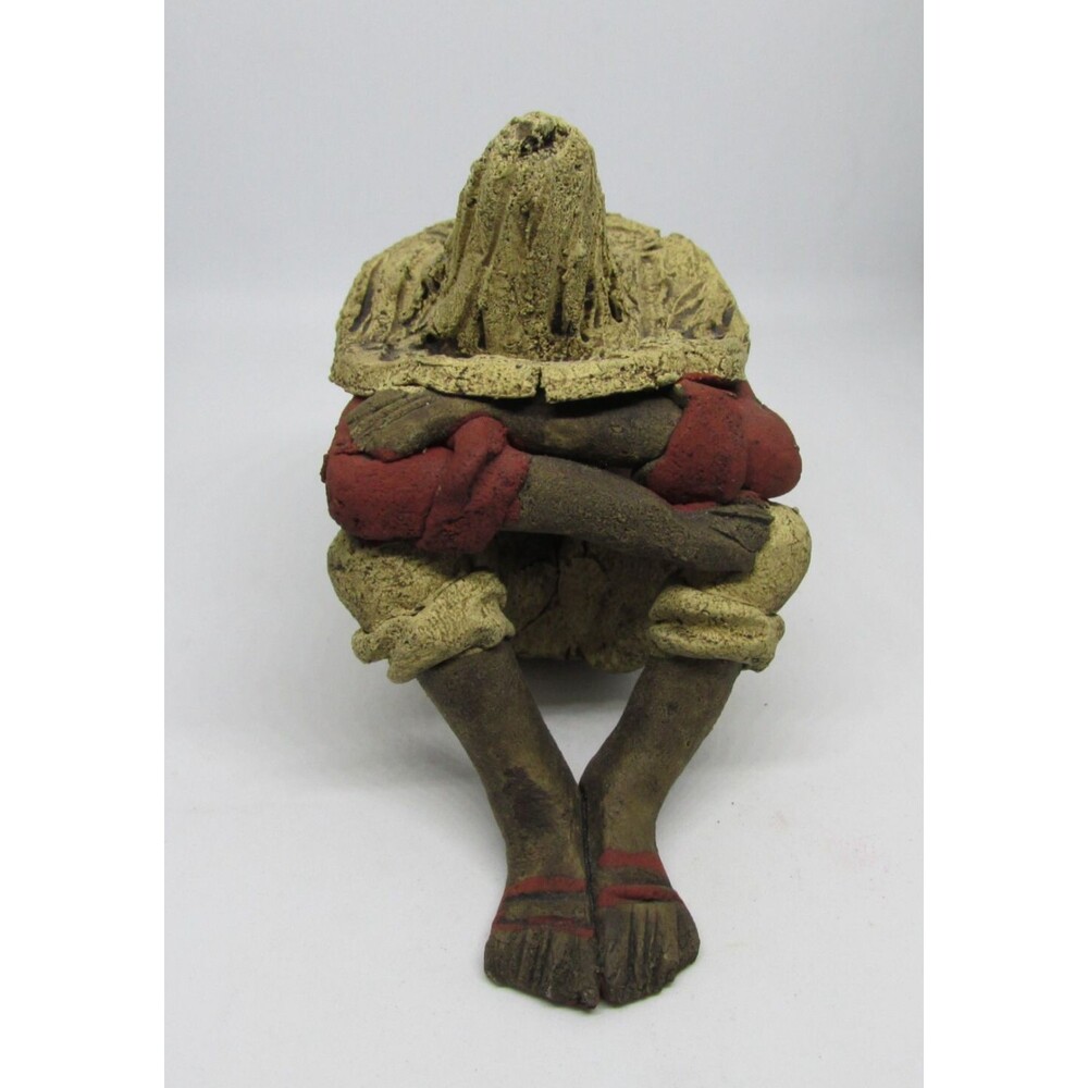 Sleeping Man Sombrero Folk Art Clay Pottery Primitive Artist Siesta